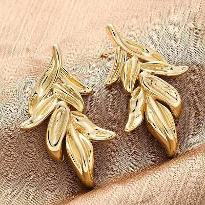 Leaf Brass Stud Earrings EJEW-R025-20G-1