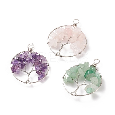 Natural Mixed Stone Chip Pendants PALLOY-JF01747-1