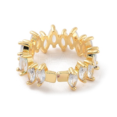 Brass with Cubic Zirconia Open Cuff Rings RJEW-B053-05-1