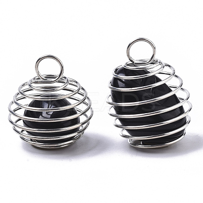 Iron Wrap-around Spiral Bead Cage Pendants IFIN-R239-01P-1