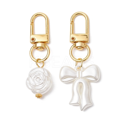 2Pcs Flower & Bowknot Plastic Imitation Pearl Pendant Decorations HJEW-JM02558-1