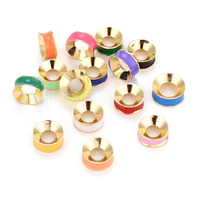 Grooved Brass Enamel Beads KK-O140-22B-1