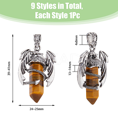 9Pcs 9 Styles Gemstone Pointed Pendants G-DC0001-33-1