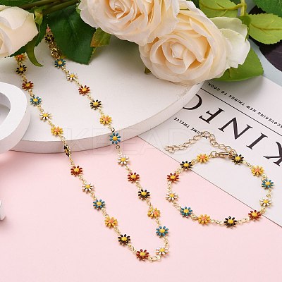 Daisy Link Chain Necklaces & Bracelets Jewelry Sets SJEW-JS01138-01-1
