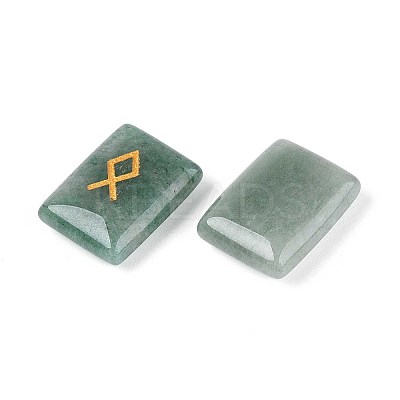 25Pcs Rectangle Natural Green Aventurine Rune Stones with Elder Futhark Alphabet Engraved G-T142-36-1