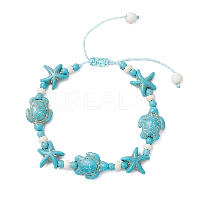 Starfish & Turtle Synthetic Turquoise Beads Braided Bead Bracelets for Women BJEW-JB12130-02-1