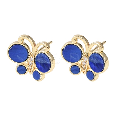 Butterfly Brass Micro Pave Clear Cubic Zirconia Stud Earrings EJEW-C173-01G-1