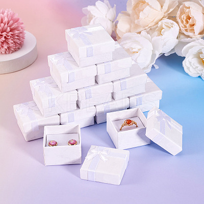Square Paper Jewelry Ring Gift Boxes with Bowknot LS-CON-TAC0010-80E-1