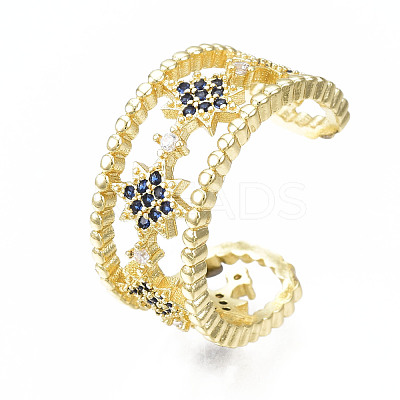 Cubic Zirconia Star Open Cuff Ring RJEW-N037-006B-1