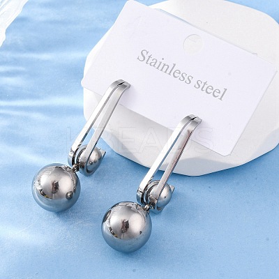 304 Stainless Steel Round Dangle Stud Earrings EJEW-Z098-31P-1
