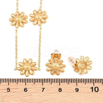 304 Stainless Steel Flower Link Chain Necklaces & Stud Earrings SJEW-Z005-01G-1
