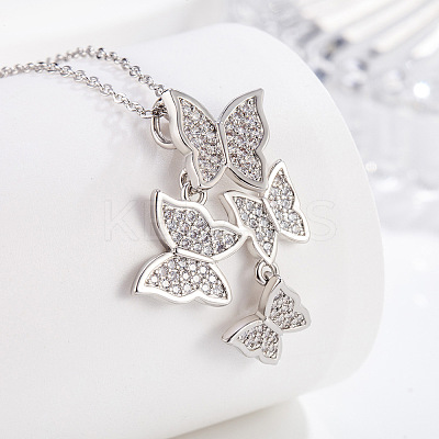 Brass Micro Pave Clear Cubic Zirconia 4 Butterfly Pendant Necklaces for Women FS-WG1F8BB-01-1