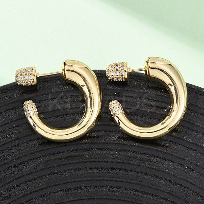 Brass Micro Pave Cubic Zirconia C-Shaped Stud Earrings EJEW-B153-05G-1