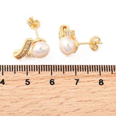 Round Brass Micro Pave Clear Cubic Zirconia Stud Earrings EJEW-A135-28G-1