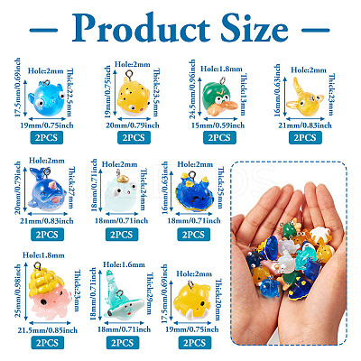 20Pcs 10 Styles Ocean Theme Resin Pendants FIND-TA0002-37-1