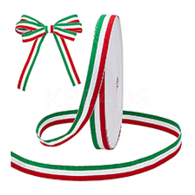 50 Yards Tricolor Polyester Striped Grosgrain Ribbon OCOR-WH0078-199B-1