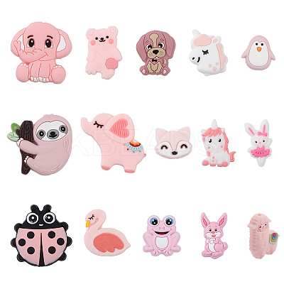 15Pcs 15 Styles Food Grade Eco-Friendly Silicone Focal Beads SIL-CA0002-21-1