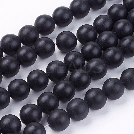 Natural Black Stone Bead Strands G-R193-01-12mm-1