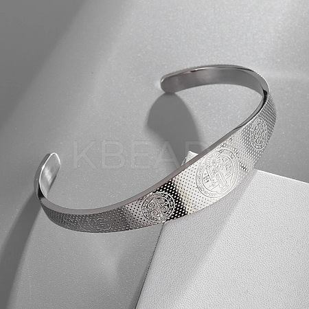 Saint Benedict Religion 304 Stainless Steel Cuff Bangles for Women BJEW-S181-01P-1