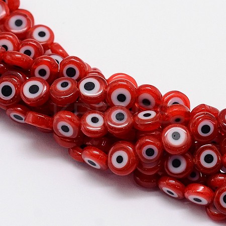 Handmade Evil Eye Lampwork Flat Round Bead Strands LAMP-L058-6mm-06-1
