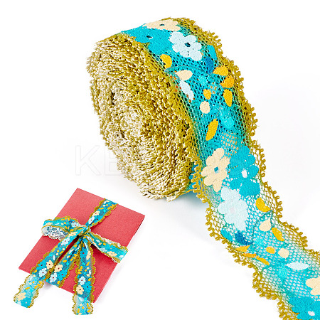 6M Polyester Flower Embroidery Lace Ribbon OCOR-TAC0015-14-1