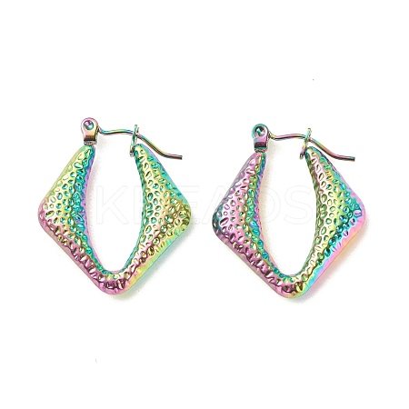 Ion Plating(IP) 304 Stainless Steel Chunky Rhombus Hoop Earrings for Women EJEW-K242-01MC-1