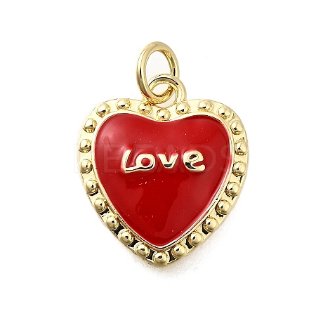 Brass Red Enamel Pendants KK-S523-14G-1
