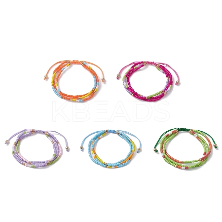 Adjustable Glass Seed Beaded Triple Layer Multi-strand Bracelet BJEW-MZ00048-1