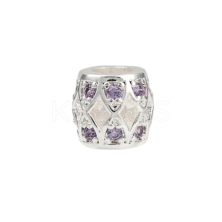 Hollow Barrel Rack Plating Brass Cubic Zirconia European Beads KK-L236-06S-1