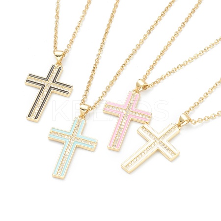 Brass Micro Pave Cubic Zirconia Cross Pendant Necklaces NJEW-F281-08-1