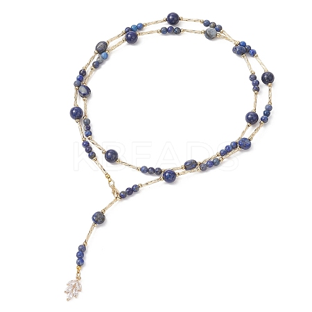 Natural Lapis Lazuli Round and Nuggets Lariat Necklaces NJEW-JN05727-1