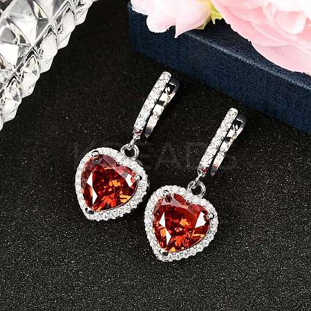 925 Sterling Silver Pave Cubic Zirconia Heart Hoop Earrings EJEW-C150-01B-01-1
