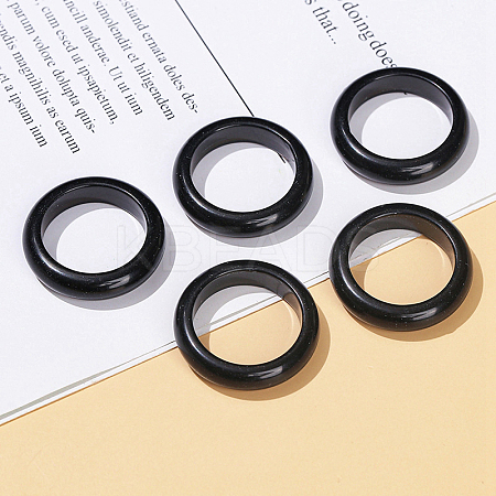 Natural Obsidian Plain Band Finger Rings RJEW-H230-13E-01-1