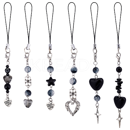 Opaque Acrylic and Tibetan Style Alloy Pendants Decorations HJEW-GO00096-1