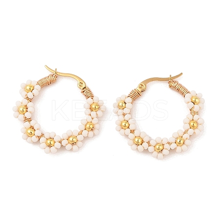 PVD Vacuum Plating 304 Stainless Steel Flower Hoop Earrings EJEW-U017-01G-04-1
