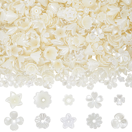 600Pcs 10 Styles ABS Plastic Imitation Pearl & Acrylic Bead Caps OACR-SC0002-36-1