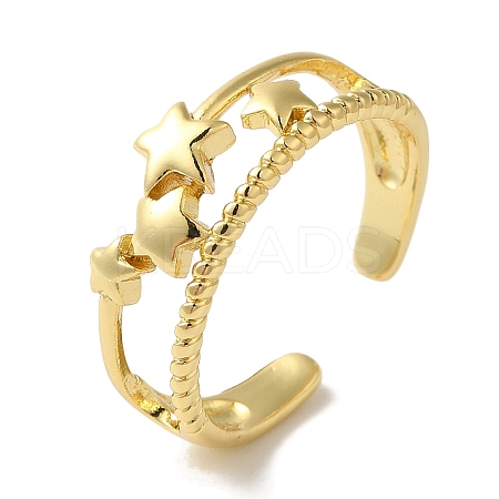 Star Rack Plating Brass Open Cuff Rings for Women RJEW-L123-106G-1