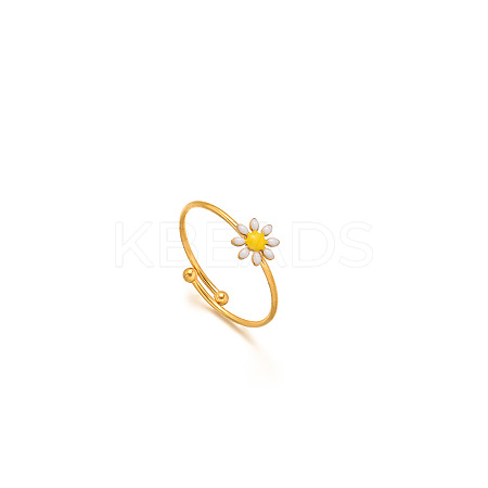 Daisy 304 Stainless Steel Enamel Open Cuff Rings for Women RJEW-M061-01G-05-1