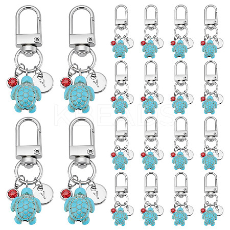 26Pcs Sea Turtle Synthetic Turquoise & 201 Stainless Steel Rhinestone Pendant Decorations HJEW-NB00252-1