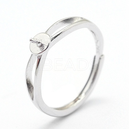 Anti-Tarnish Adjustable Rhodium Plated 925 Sterling Silver Design Ring Mounts Fittings with Pearl Seat STER-I016-016P-1