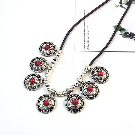 Ethnic Style Alloy Pave Dyed Synthetic Turquoise Pendant Bib Necklaces FS-WGF05C4-04-1