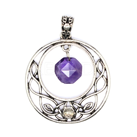 Natural Amethyst Faceted Hexagon Pendants PW-WGD21FA-04-1