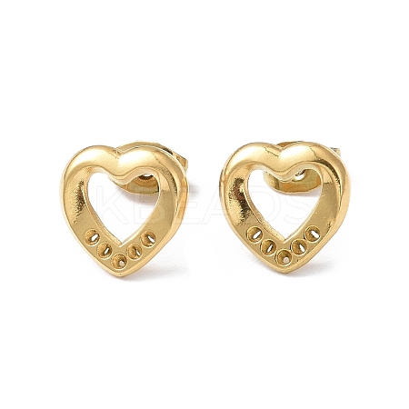 Ion Plating(IP) 304 Stainless Steel Hollow Out Heart Stud Earring Finding EJEW-I285-08G-1