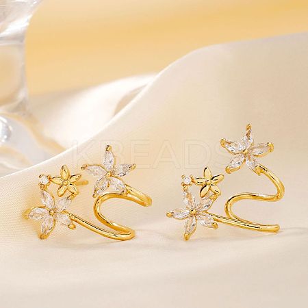 Elegant Flower Brass Clear Cubic Zirconia Geometric Stud Earrings for Women MO8139-1