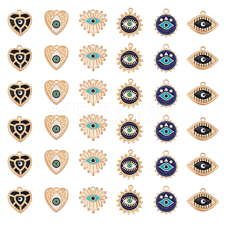 SUPERFINDINGS 36Pcs 6 Style Alloy Enamel Pendants FIND-FH0007-26-1