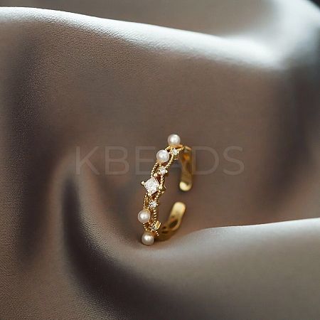 Rhombus Brass Micro Pave Clear Cubic Zirconia Cuff Rings for Women FS-WGEADFE-01A-1