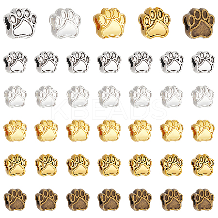 50Pcs 5 Colors Tibetan Style Zinc Alloy Dog Paw Prints European Beads MPDL-UN0001-02-1