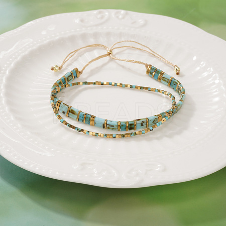 2Pcs 2 Styles Bohemian Glass Seed Bead Stretch & Slider Bracelet Set for Women VC8065-1-1