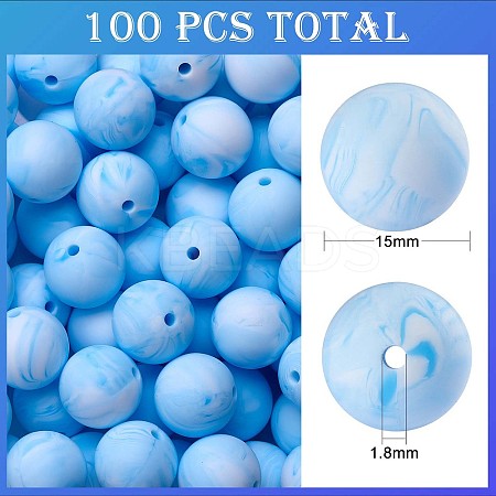 100Pcs Silicone Beads Round Rubber Bead 15MM Loose Spacer Beads for DIY Supplies Jewelry Keychain Making JX465A-1