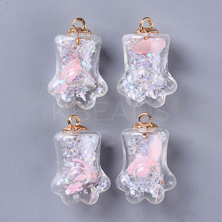 Bear Paw Transparent Glass Pendants GLAA-S181-10B-1